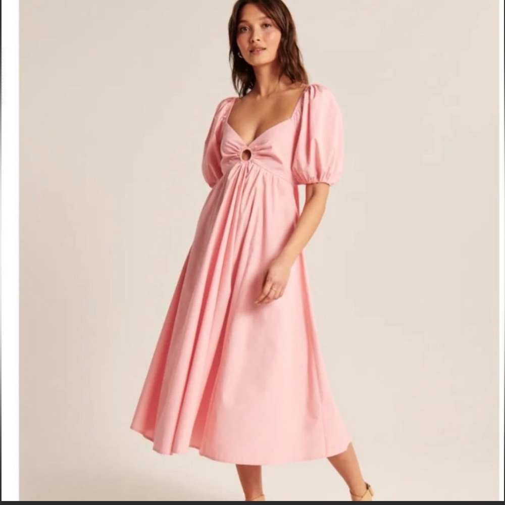 Abercrombie Puff-Sleeve O-Ring Tie-Back Dress, XS, pink
